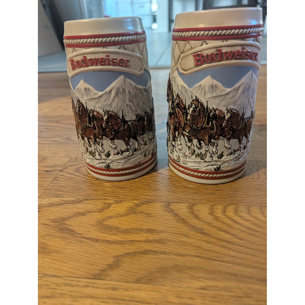 Budweiser Holiday Beer Stein Set of 2 Clydesdale Ceramarte Brazil A Series
